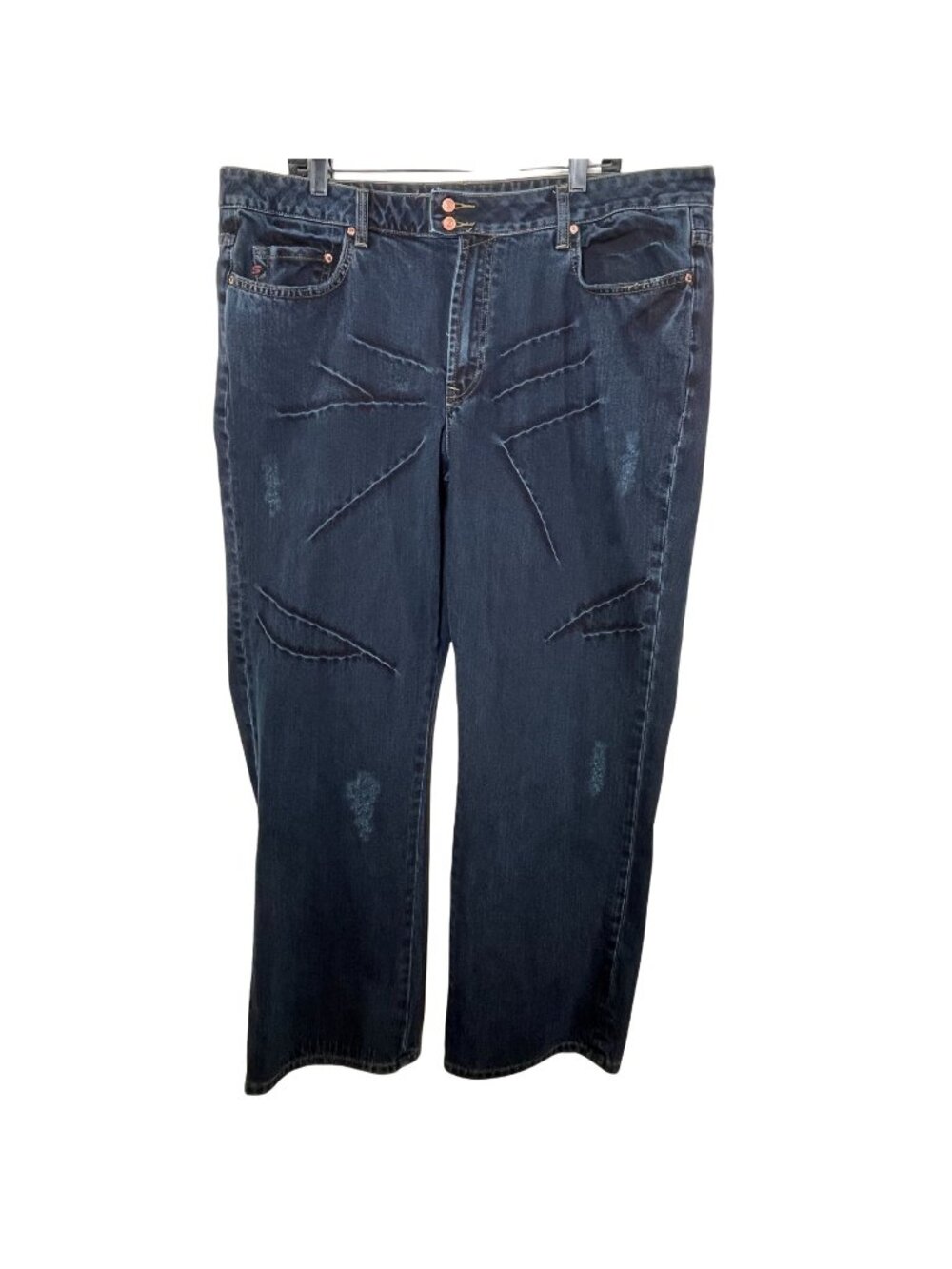 Seven7 Plus Size 22 Straight Leg Jeans Dark Wash Distressed Stretch Denim